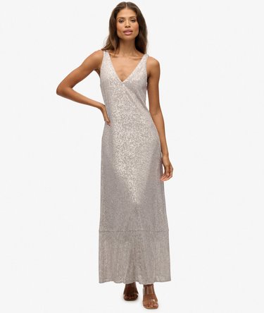 Maxi Sequin V Neck Dress Image 1