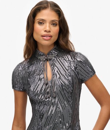 Mandarin Sequin Midi Dress Image 4