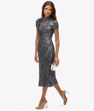 Mandarin Sequin Midi Dress Image 6