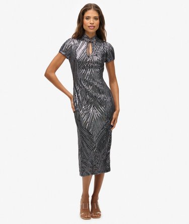 Mandarin Sequin Midi Dress Image 3