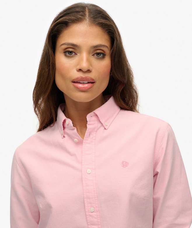 womens Slim Oxford Button Down Long Sleeve Shirt in CITY PINK CHAMBRAY — free download