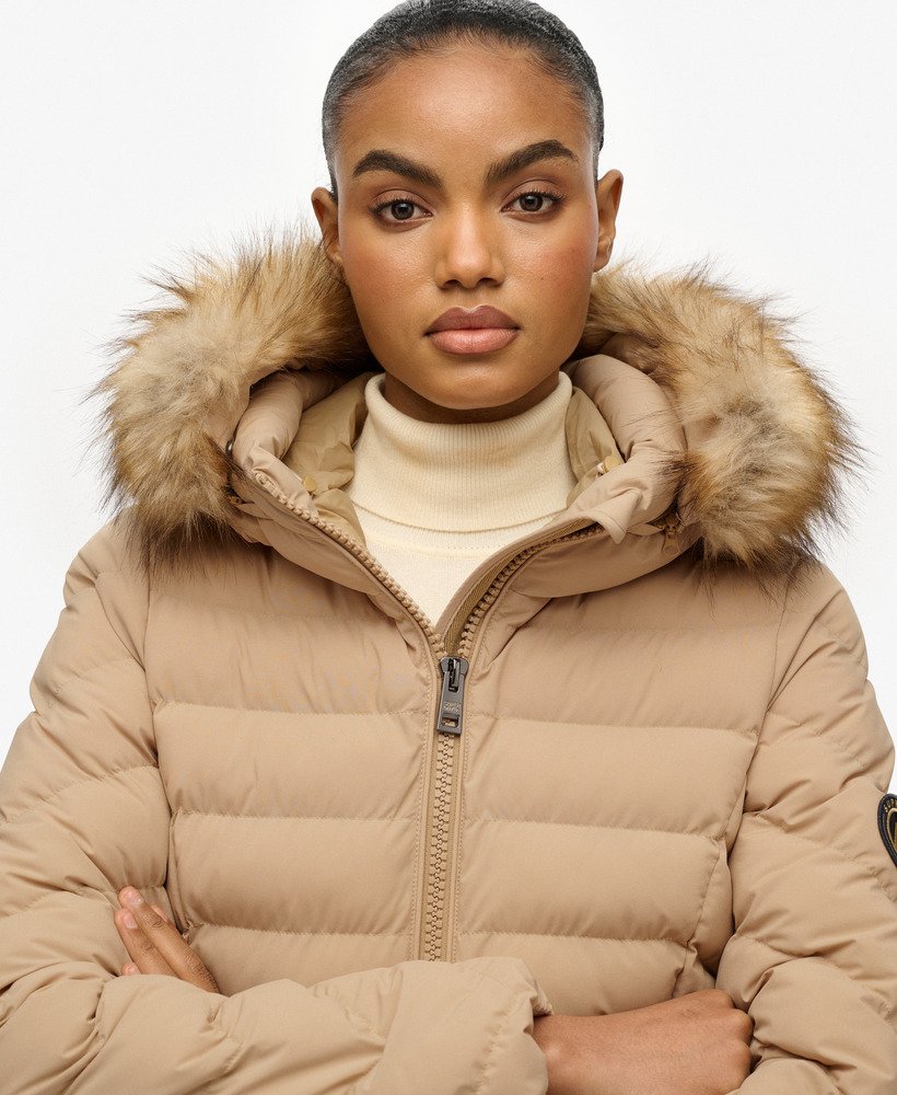 womens Fuji Faux Fur Hood Padded Jacket in Shaker Beige | Superdry UK