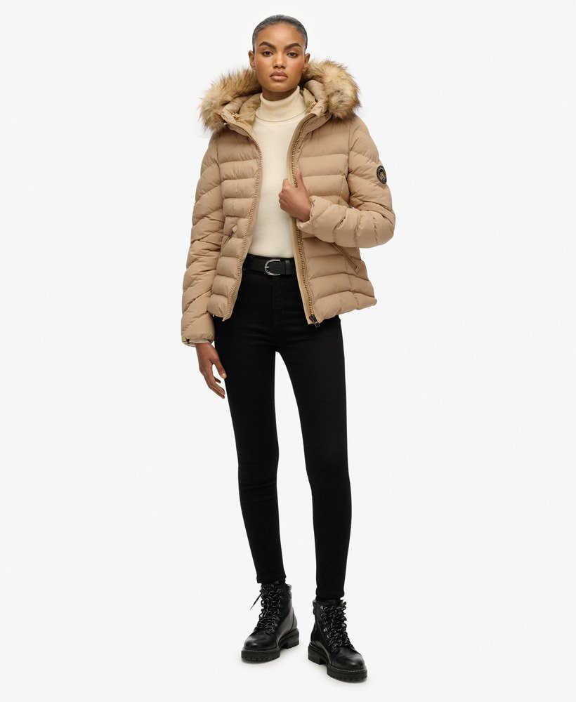 Long Sleeve Faux Fur Hood Padded Water Resistant Finish Jacket