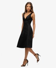 Satin V-Neck Midi Dress