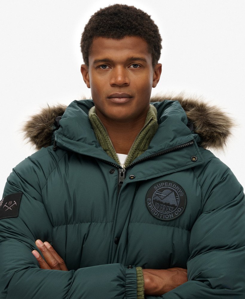 mens Everest Longline Baffled Parka in Deep Forest Green | Superdry US