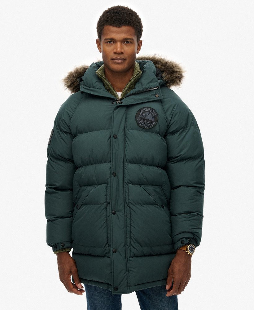 mens Everest Longline Baffled Parka in Deep Forest Green | Superdry US