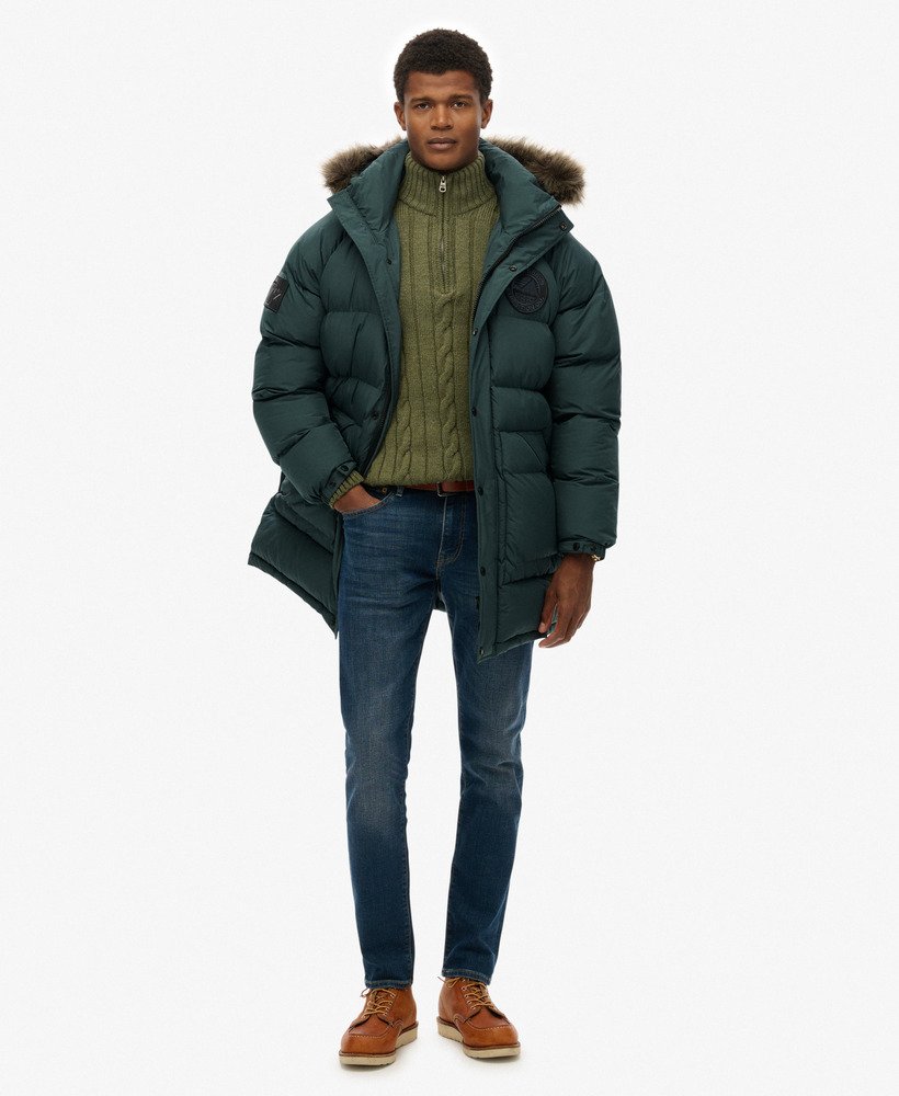 mens Everest Longline Baffled Parka in Deep Forest Green | Superdry US