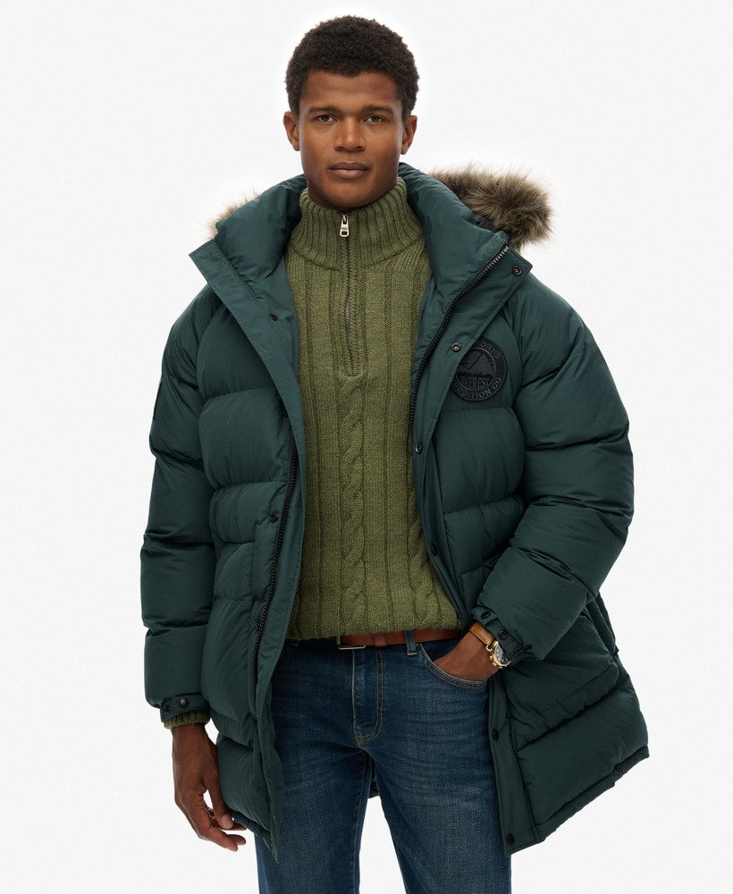 mens Everest Longline Baffled Parka in Deep Forest Green | Superdry US