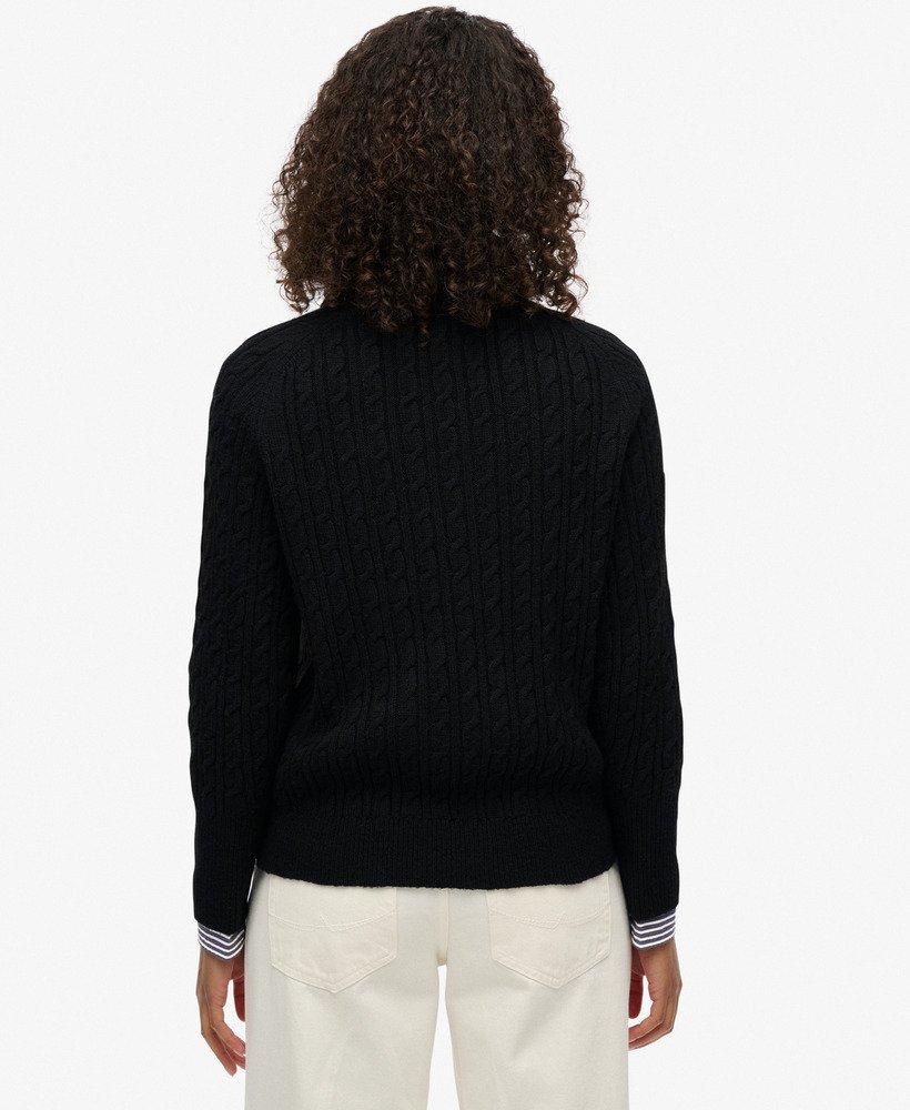 womens Brushed Cable Knit Henley Jumper in Black | Superdry US