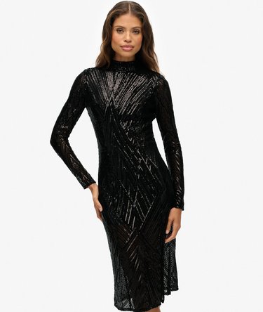 Open Back Long Sleeve Midi Dress Image 1