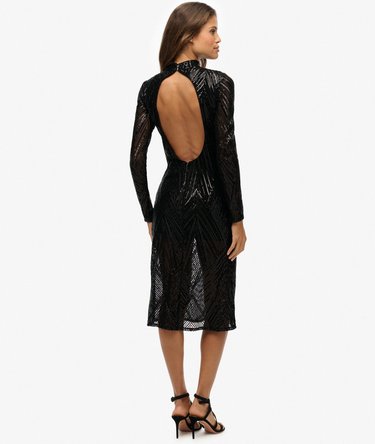 Open Back Long Sleeve Midi Dress Image 5