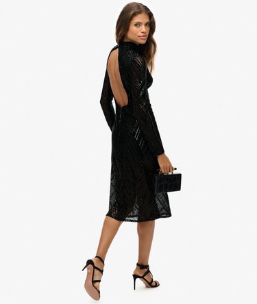 Open Back Long Sleeve Midi Dress Image 3
