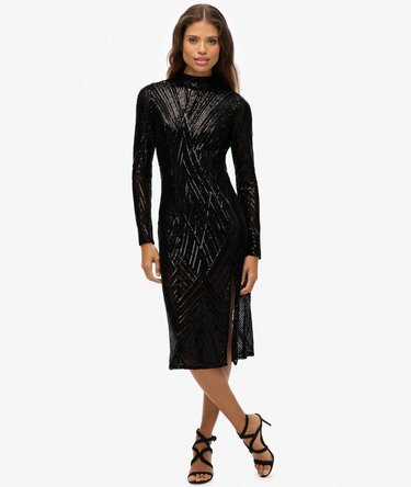 Open Back Long Sleeve Midi Dress Image 6