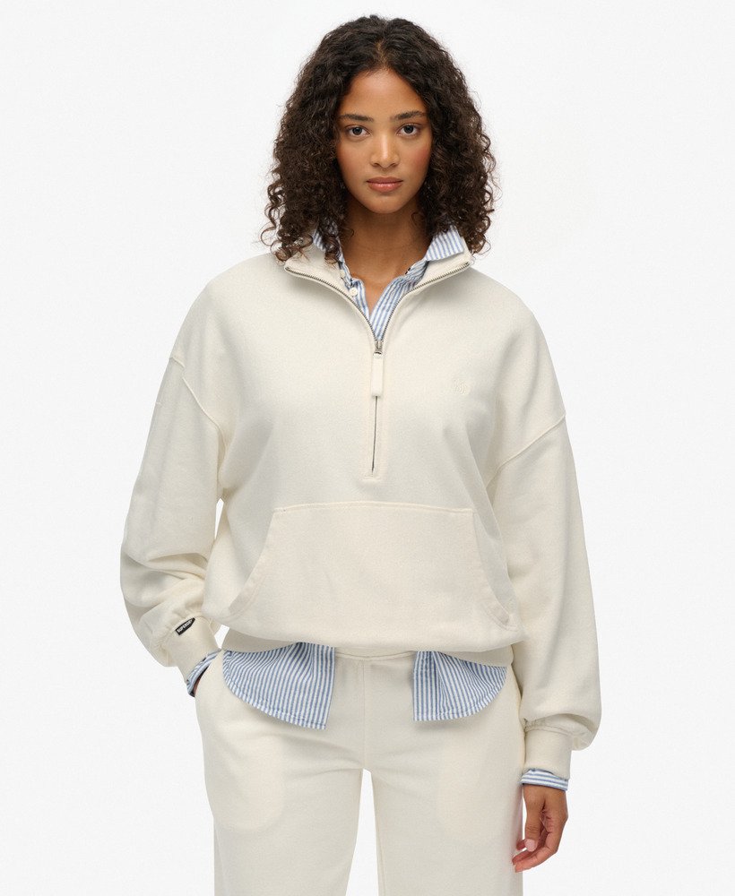 womens Studios Half Zip Sweatshirt in OFF WHITE | Superdry US
