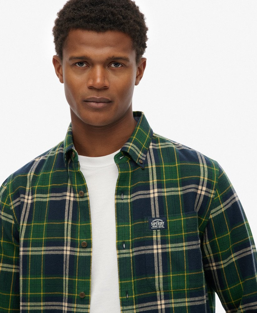 mens Long Sleeve Cotton Lumberjack Shirt in PEYTON CHECK NAVY