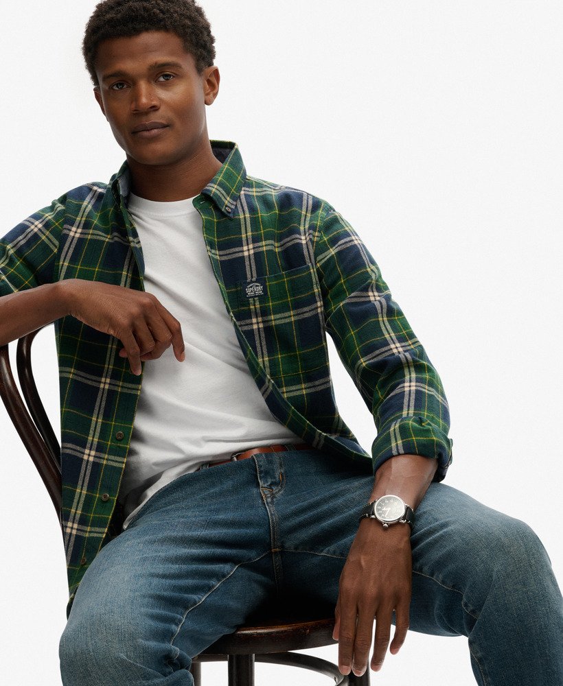 mens Long Sleeve Cotton Lumberjack Shirt in PEYTON CHECK NAVY