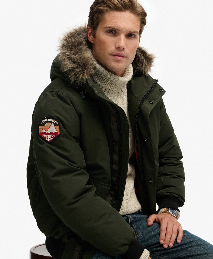mens Everest Faux Fur Bomber Jacket in Surplus Goods Olive Green