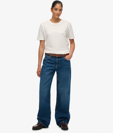 Jeans a Gamba Larga in Cotone Biologico Vita Media Image 1