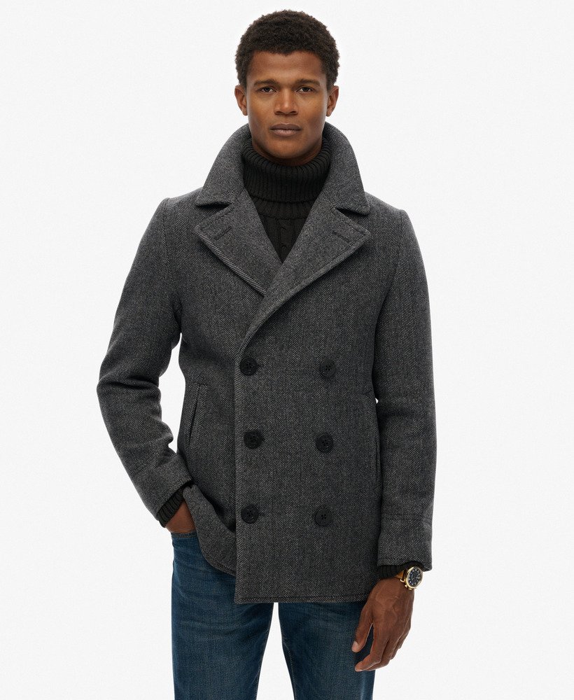 mens The Merchant Store - Wool Blend Pea Coat in CHARCOAL