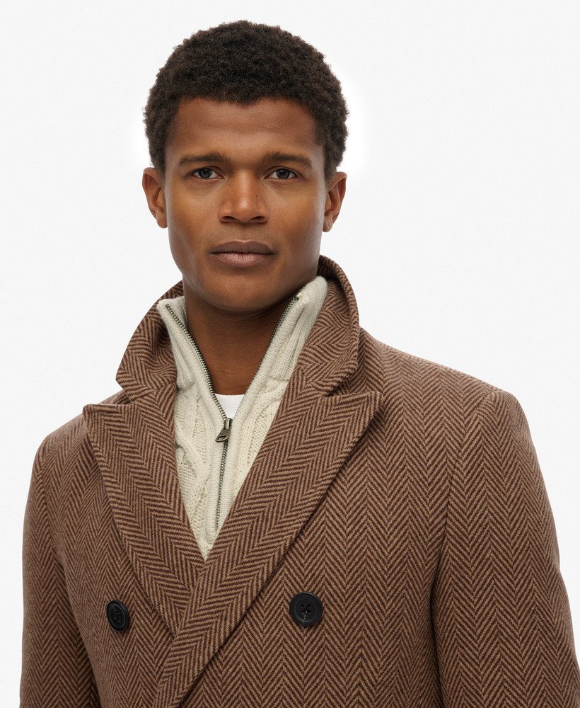 mens The Merchant Store - Town Coat in Camel Brown Herringbone ...