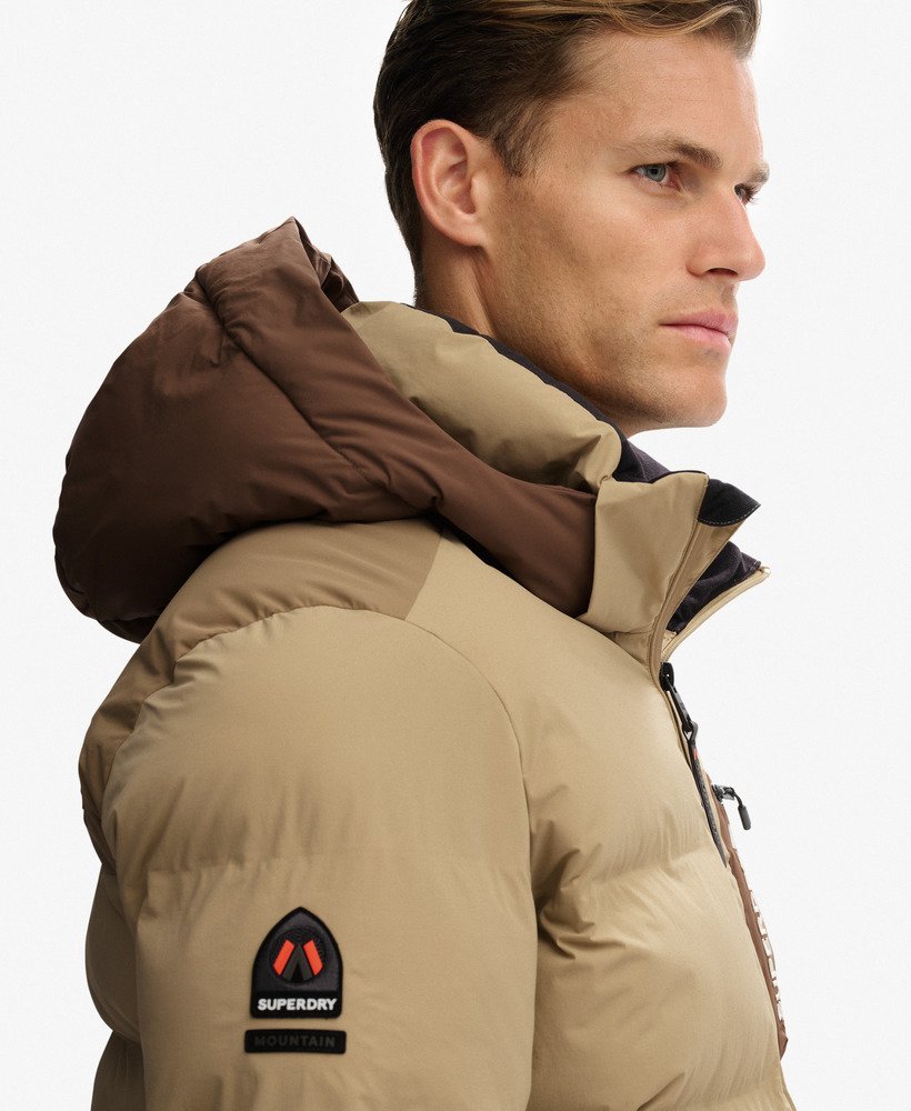 mens Ski Sports Padded Block Jacket in Buckwheat Beige | Superdry US