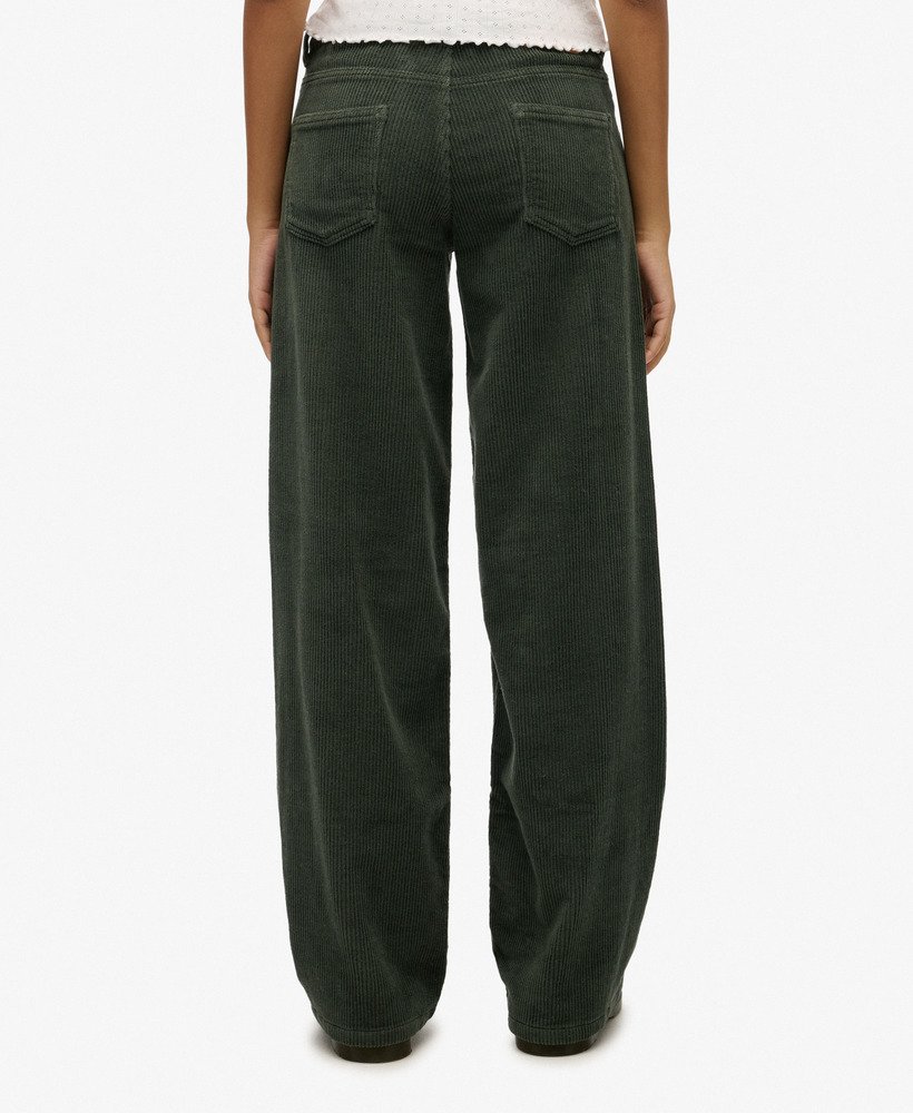 womens Mid Rise Baggy Jumbo Cord Pants in Deep Forest Green