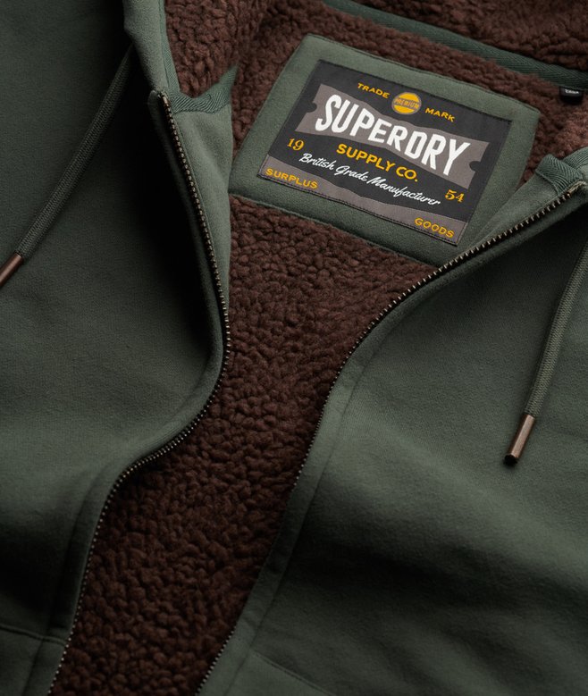 mens Borg Lined Zip Hoodie in IVY GREEN Superdry UK