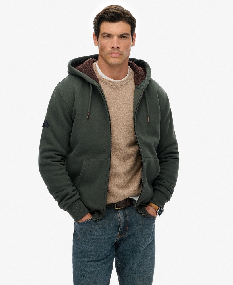 mens Borg Lined Zip Hoodie in IVY GREEN | Superdry US