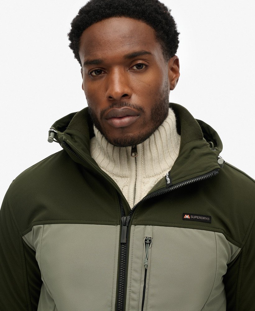 mens Hooded Softshell Colourblock Jacket in Surplus Goods Olive