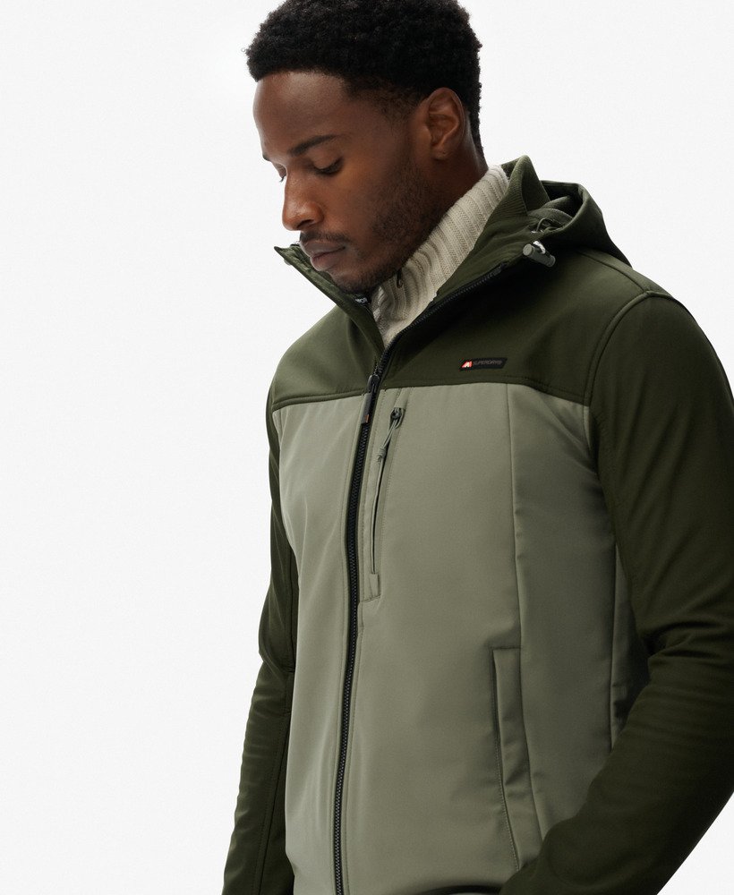 mens Hooded Softshell Colourblock Jacket in Surplus Goods Olive