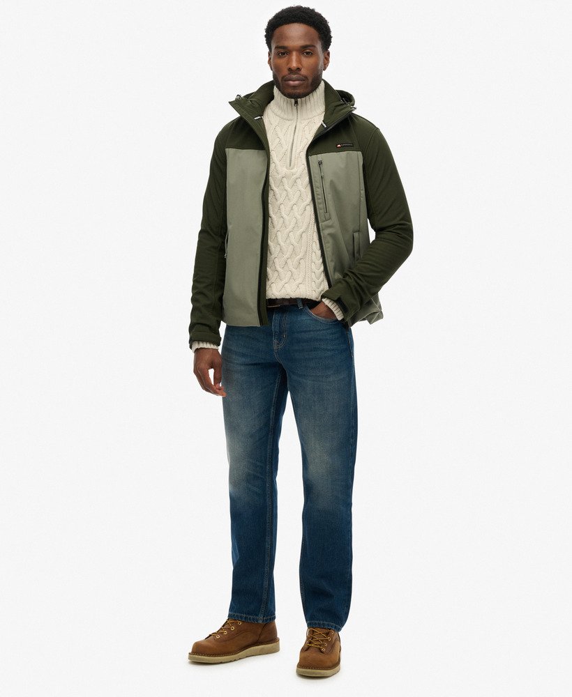 mens Hooded Softshell Colourblock Jacket in Surplus Goods Olive