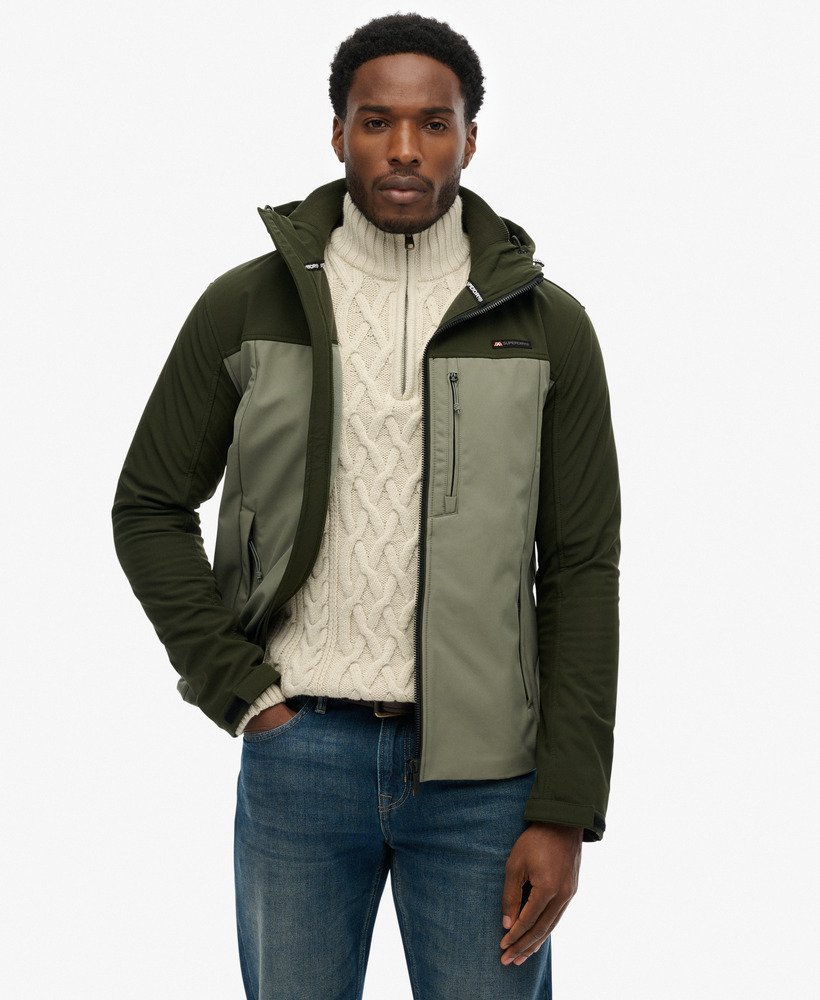 mens Hooded Softshell Colourblock Jacket in Surplus Goods Olive