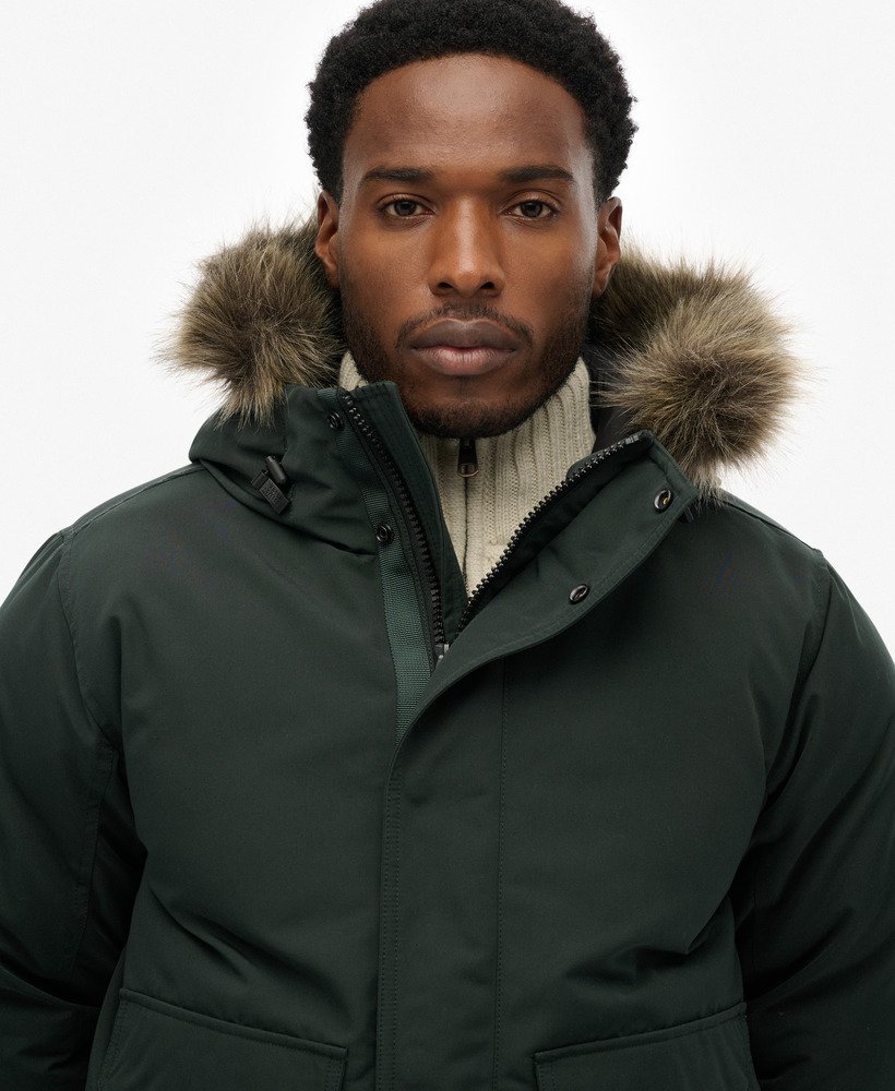 mens Everest Faux Fur Bomber Jacket in Cedar Dark Green | Superdry US