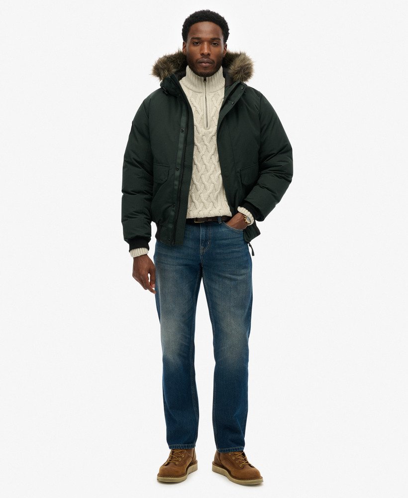 mens Everest Faux Fur Bomber Jacket in Cedar Dark Green | Superdry US mens Everest Faux Fur Bomber Jacket in Cedar Dark Green | Superdry US
