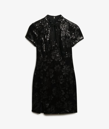 Mini-robe à sequins avec col Mao Image 8