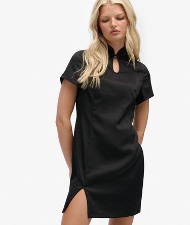 Satin Mandarin Mini Dress Image 3