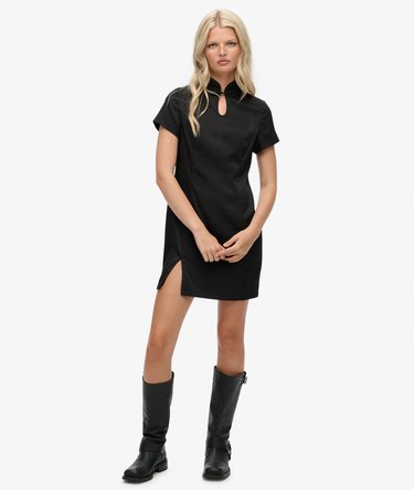 Satin Mandarin Mini Dress Image 6