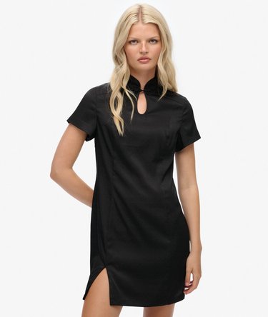 Satin Mandarin Mini Dress Image 9