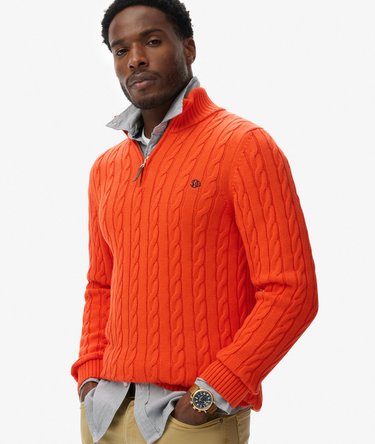 Bio-Baumwolle Klassischer Zopfmuster Pullover mit Reißverschluss Image 2