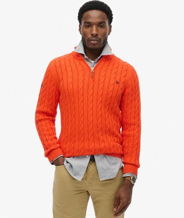 Bio-Baumwolle Klassischer Zopfmuster Pullover mit Reißverschluss Image 1