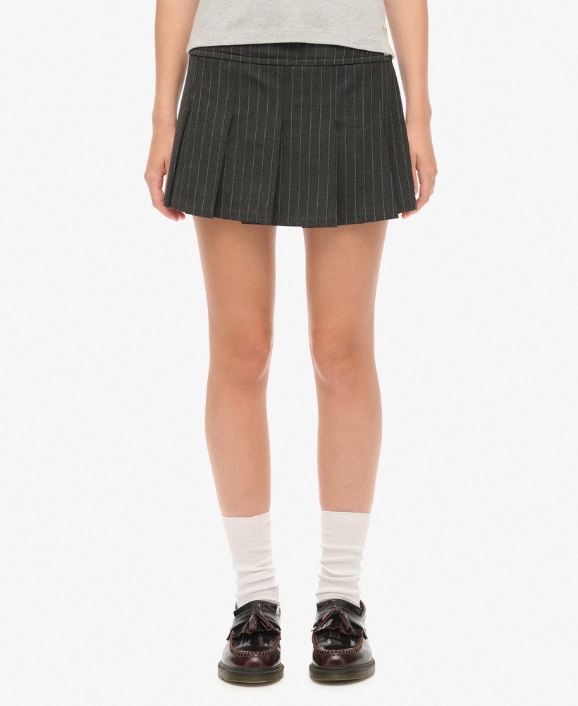 womens Pinstripe Pleat Mini Skirt in Charcoal Pinstripe | Superdry US