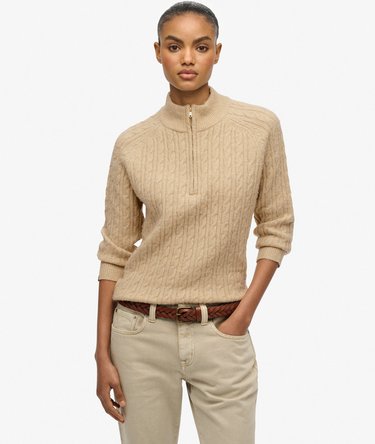 Brushed Cable Knit Henley Jumper Image 1