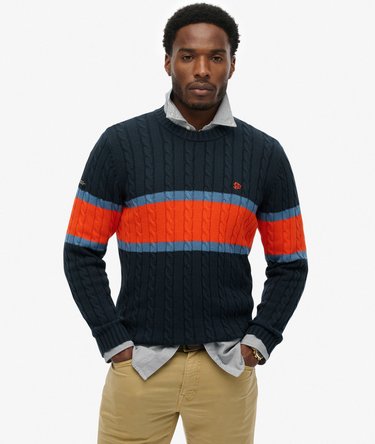 Cotton Stripe Cable Jumper Image 1