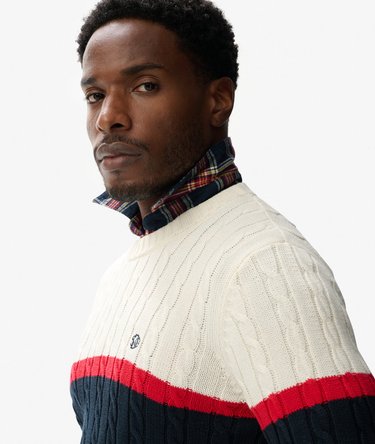 Cotton Stripe Cable Jumper Image 1