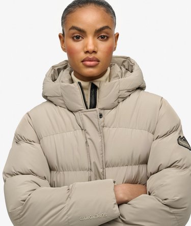 Hooded Sports Puffer Mid Length Jacket Image 4