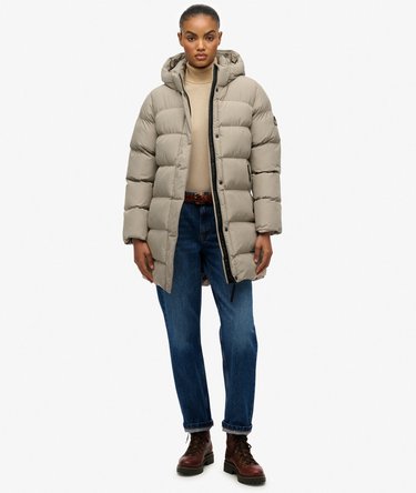Hooded Sports Puffer Mid Length Jacket Image 3