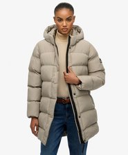 Hooded Sports Puffer Mid Length Jacket