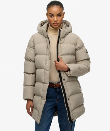 Hooded Sports Puffer Mid Length Jacket Image 1