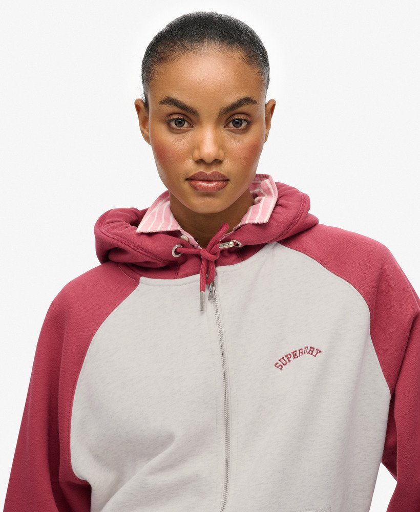 womens Essential Logo Raglan Zip Hoodie in Vintage White M/Bordeaux Red ...