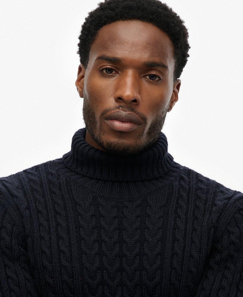 mens Jacob Cable Roll Neck Jumper in Eclipse Navy | Superdry US